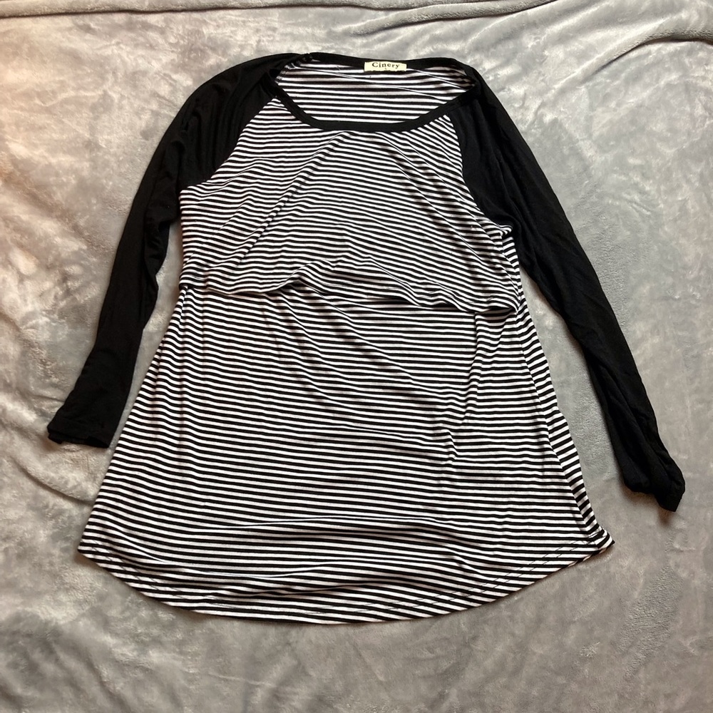 Womens Cinery Maternity Top Size Large Striped Long Sleeve